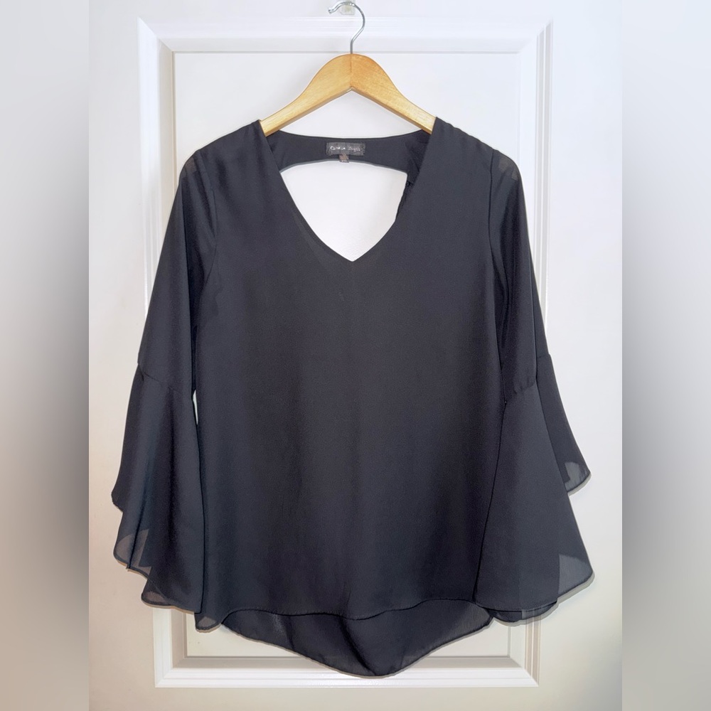 Caroline Morgan Elegant Black Chiffon Blouse Womens Size 10